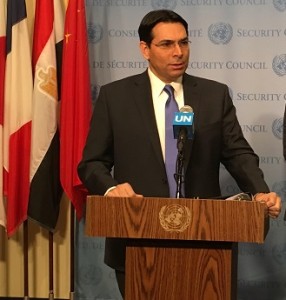 Israeli envoy Danny Danon speaking at a monthly meeting of the United Nations Security Council on the Middle East. Photo: Twitter.