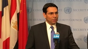 Israeli Ambassador to the UN Danny Danon speaking at a monthly meeting of the Security Council on the Middle East. Photo: Twitter.
