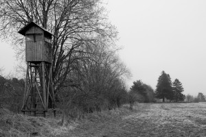 Hunting tower overlooking the grounds of former concentration camp Kaufering IV as well as the site of a mass grave.