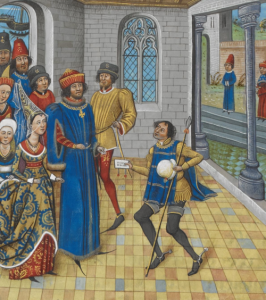 Painting of Hillary Clinton and Donald Trump's common ancestor John of Gaunt, First Duke of Lancaster, arriving at Galicia and receiving a letter from the King of Portugal John I. Photo: Chronique d' Angleterre (Volume III)/ late 15th century via Wikimedia Commons