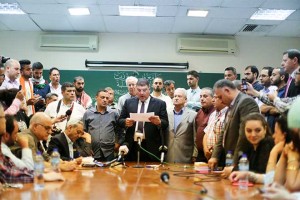 Birzeit University officials announcing results for the 2016 student elections. Hamas won in a landslide victory over Fatah. Photo: Birzeit University Public Relations Office