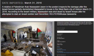 AMERA.org features the initially incorrect Reuters photo caption regarding a Palestinian stabbing. Photo: CAMERA.org screenshot.