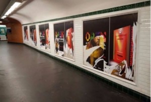 The vandalized Paris Metro posters inviting commuters to the Louvre Museum's "Open a Door to Israel." Photo: Israeli Foreign Ministry.