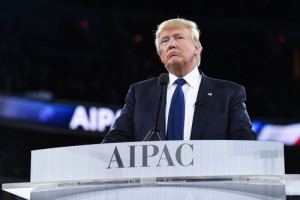 Donald Trump during his speech at the 2016 AIPAC conference. Photo: AIPAC. 
