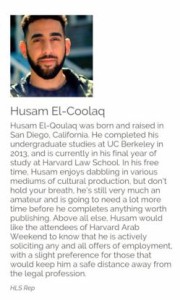 Screenshot of Husam El-Qoulaq's profile on a Harvard student organization website prior to being deleted. Photo: Screenshot. 