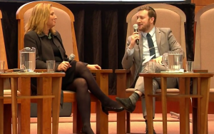 Zionist Union MK Tzipi Livni, in an interview with Algemeiner Editor-in-Chief Dovid Efune at a Ruderman Family Foundation-sponsored event at Temple Emanuel in Newton, Mass. Photo: Screenshot.