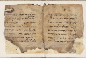 A fragment of a 900-year-old Passover haggadah discovered in the Cairo Genizah, which is now on display in Jerusalem. Photo: National Library of Israel.