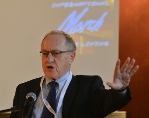 Human rights lawyer and pro-Israel advocate Alan Dershowitz speaks at “The Double Entendre of Nuremberg” symposium on May 4 at Jagiellonian University in Kraków, Poland. Photo: Yossi Zeliger.