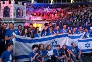 The Israeli team from Binyamina at the FIRST Robotics Competition in St. Louis. Photo: Rothschild-Hashomron High School.