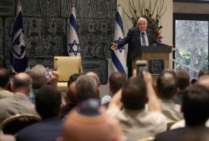 Israeli President Reuven Rivlin addresses visiting leaders from North America's LGBTQ community on Tuesday. Photo: Eyal Warsavsky