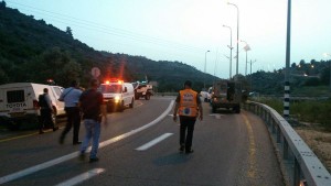 The scene of the car-ramming attack northwest of Ramallah in the West Bank. Photo: United Hatzalah.