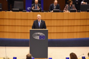 Israeli President Reuven Rivlin addressing the European Parliament on Wednesday. Photo Facebook.