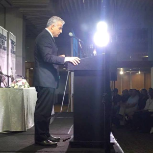 Yesh Atid chairman MK Yair Lapid at the Shurat HaDin conference in Jerusalem. Photo: Facebook.