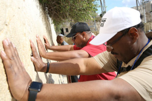 Leaders of the National Baptist Convention of America visit the Western Wall in Jerusalem during a May 23-29 trip organized by the International Fellowship of Christians and Jews. Photo: Olivier Fitoussi.