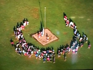 A morning flag was raising at Camp Livingston after a camper was killed in the aftermath of a morning storm. Photo: Twitter.