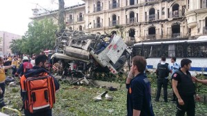 The scene of the car bomb attack in Istanbul.  which killed 11 people. Photo: Twitter.