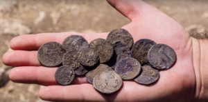 The trove of Hasmonean-era coins discovered in Israel. Photo: Israel Antiquities Authority.