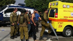 Paramedics at the scene of a Palestinian terrorist attack. Photo: Hatzalah.