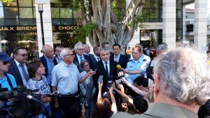 Yesh Atid leader at the site of the Sarona terror attack. World leaders and officials condemned the deadly attack. Photo: Embassy of Canada to Israel.