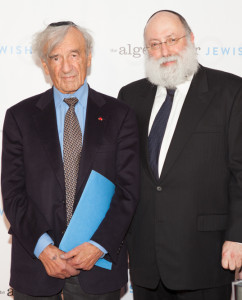 Chairman of The Algemeiner Journal's Advisory Board, the late Professor Elie Wiesel with Algemeiner publisher Simon Jacobson. Photo: Sarah Rogers / Algemeiner.