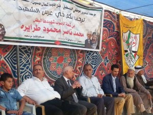 The governor of Hebron (center), visiting the mourning tent  for the terrorist killed after slaughtering 13-year-old Hallel Ariel. Photo: Facebook.