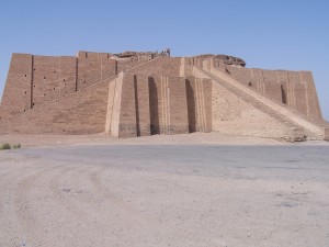 The reconstructed facade of the Neo-Sumerian Great Ziggurat of Ur, near Nasiriyah, Iraq. Photo: Wikipedia.