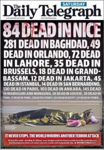 The cover of Saturday’s print edition of Australia’s Daily Telegraph does not mention any of the terror attacks that took place in Israel. Photo: Honest Reporting.