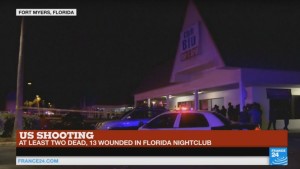 The scene outside the nightclub in Fort Myers, where a shooting left two dead. Photo: Twitter.