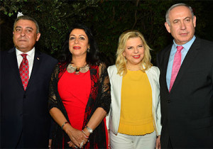 Israeli Prime Minister Benjamin Netanyahu  with his wife Sara, and Egyptian Ambassador to Israel Hazem Khairat and his wife. Photo: Kobi Gideon/GPO.