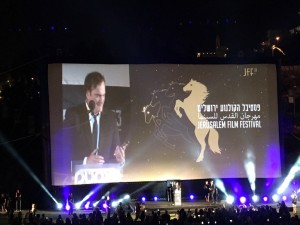 Quentin Tarantino receiving an honorary award at the Jerusalem Film Festival. Photo: Twitter.
