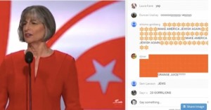 Anti-Semitic comments were made the RNC's live YouTube chat during a speech by Jewish former Republican Hawaii Gov. Linda Lingle. Photo: Screenshot of the live chat comments via Rawstory.com.