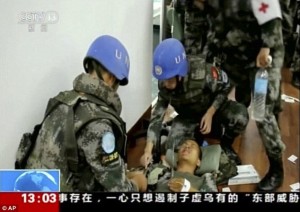 A UN peacekeeper that was injured in the deadly violence taking place in South Sudan. Photo: Screenshot.
