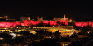 The Komen Pink Lighting Ceremony for breast cancer at the Jerusalem City walls. Photo: The U.S. Embassy in Tel Aviv via Wikimedia Commons.