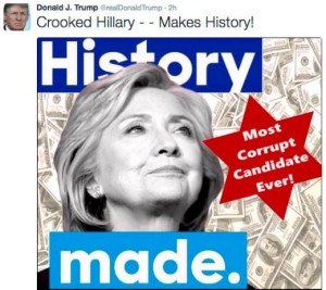 Donald Trump caused an uproar after tweeting out this image - featuring a Star of David - accusing Hillary Clinton of corruption. Photo: Twitter.