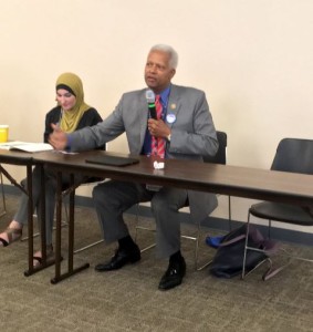 Georgia lawmaker Hank Johnson addressing an event sponsored by the US Campaign to End the Israeli Occupation, where he compared Israeli Jews to "termites." Photo: Jewish Voice for Peace/ Twitter.
