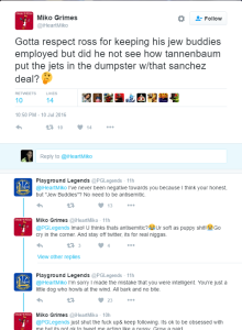 Miko Grimes' Twitter post about Ross' "Jewish buddies" had some social media users accuse her of being antisemitic. Photo: Screenshot.