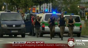 Police seen rushing to the scene of the Munich shooter. The shooter planned the attack for more than a year. Photo: Twitter.