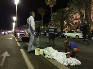 Locals assist the victims of the July 2016 terror attack in Nice, France. Photo: Facebook.