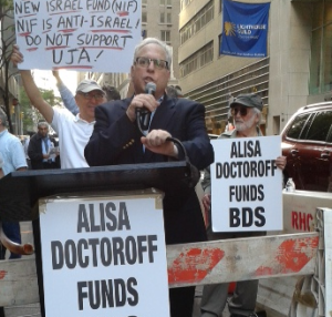 Richard Allen leading a protest against UJA-Federation over its support of the New Israel Fund. Photo: JCCWatch.