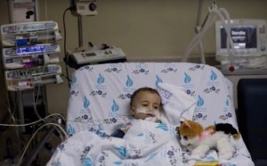 Sixteen-month-old "Yaya" in the hospital in Israel. Photo: YouTube screenshot.