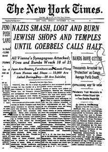 The front page of The New York Times of 11 November 1938. Photo: Wikipedia.
