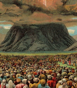 The mass revelation at Mount Horeb in an illustration from a Bible card published by the Providence Lithograph Company, 1907, Photo: Wikipedia.