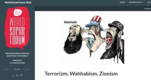 Screenshot of an antisemitic image promoting a workshop of the World Social Forum, which is being sponsored by the Canadian government. 