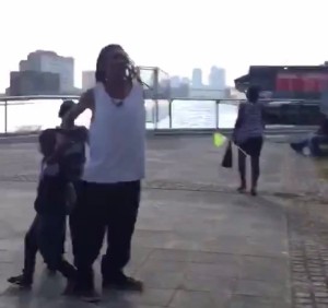 A British man (pictured with his two children) told a Jewish family to "f**k off and go back to Isra-hell" during an antisemitic tirade. Photo: Video Screenshot. 