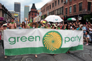 Green Party Leader Elizabeth May with party members in 2008. Delegates of the party voted to support the BDS movement. Photo: Shaun Merritt via Flickr.com.