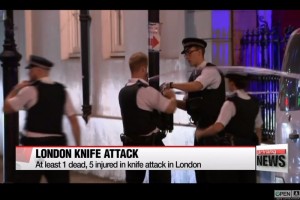 Police at the scene of the London knife attack. Photo; Twitter.