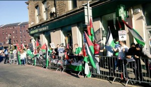 Anti-Israel demonstrators outside the International Shalom Festival in Edinburgh, Wednesday. Photo: Twitter