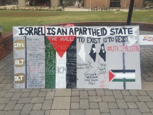 An anti-Israel "apartheid wall" at the University of Tennessee, Knoxville. Photo: Students for Justice in Palestine at UTK Facebook page. 