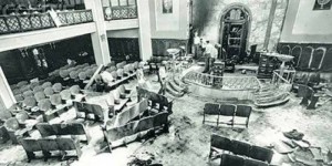 Inside the Neve Shalom Synagogue after the 1986 terrorist attack. Photo: Facebook.