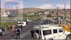 Scene after the attempted Kiryat Arba attack. Photo: Screenshot / Hatzalah.